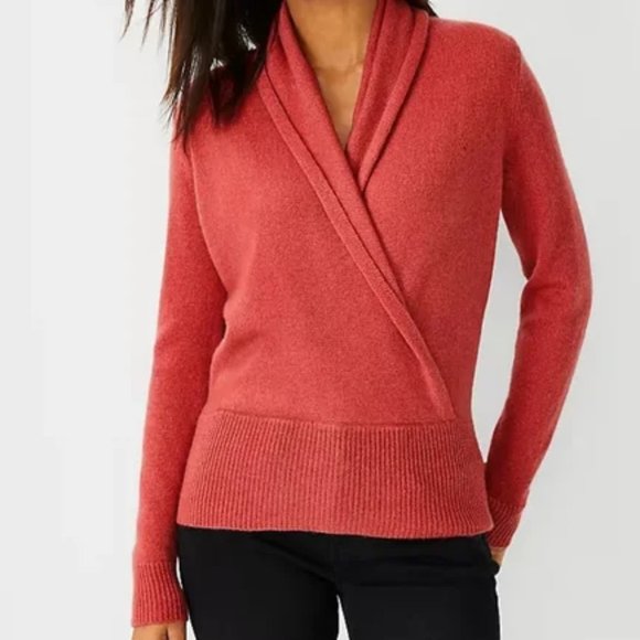 NWT-XS,M-Ann Taylor Cashmere Wrap Sweater Deep Blush Rose